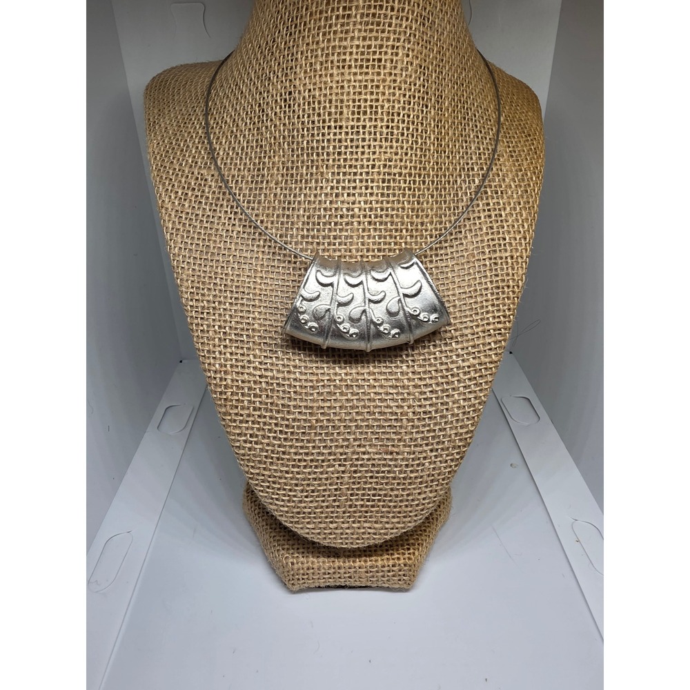 Silver Tone Statement Necklace Modernist Design Collar Choker Jewelry